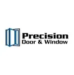 Precision Door & Window company logo with blue and white design elements