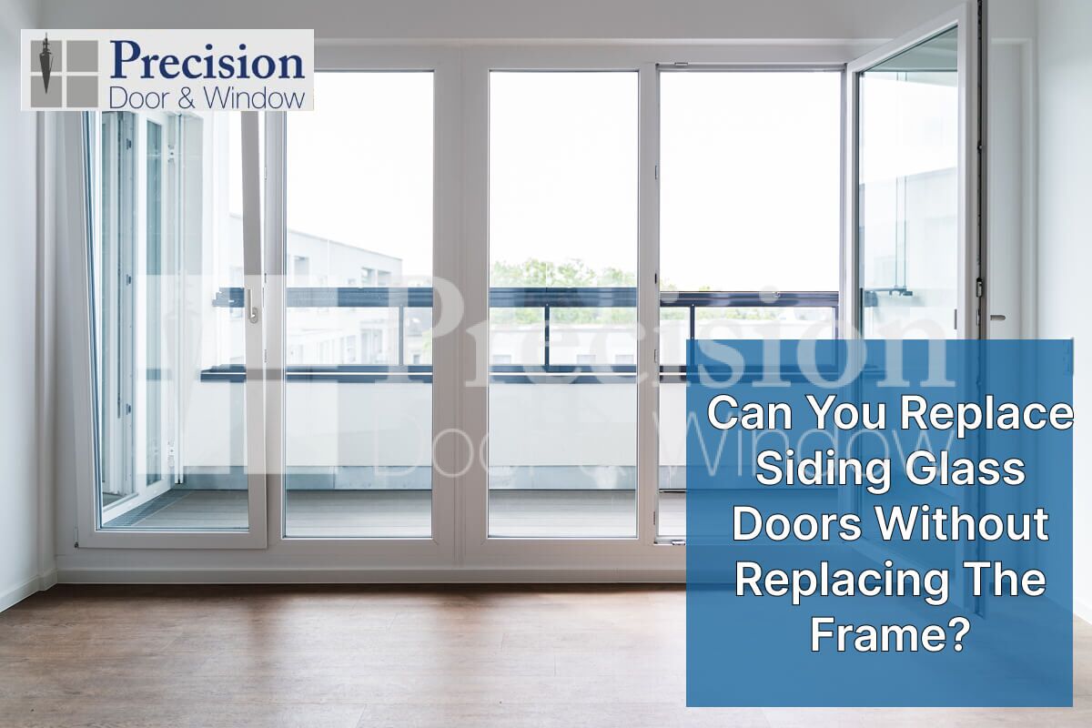 Modern sliding glass doors leading to a balcony, with a focus on replacement options.