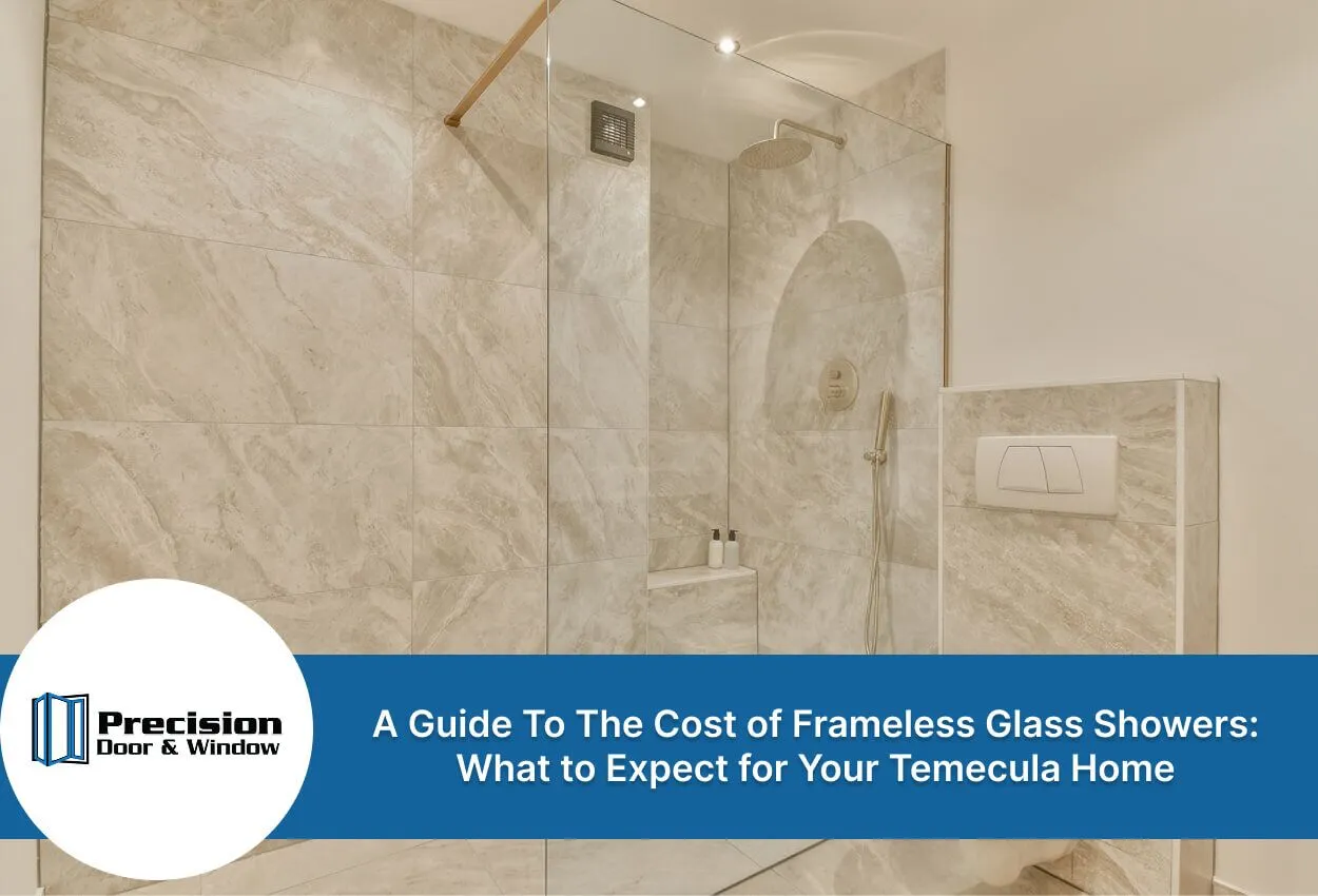 Modern frameless glass shower with marble-tiled walls and fixtures