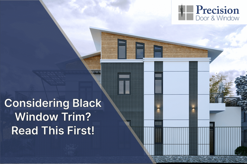 Modern House With Black Window Trim And Angular Roof Design.