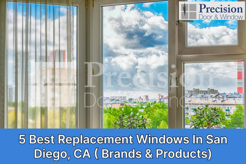 Large Window View Of Cityscape With Cloudy Sky And Lush Greenery.